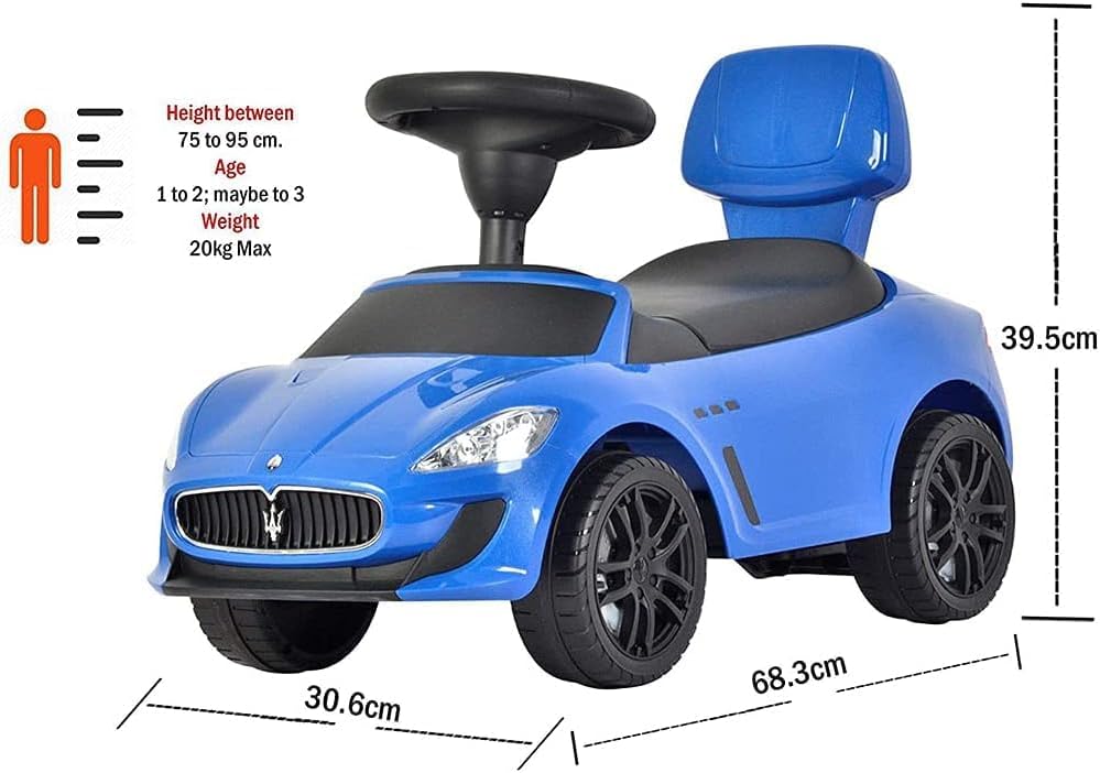 Maserati Ride on Push Car with Music and Under Seat Storage - Blue