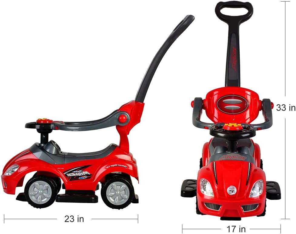 Ride on 3 in 1 Push Car for Toddlers with Guardrail, Parental Handle, Music & Horn - Red