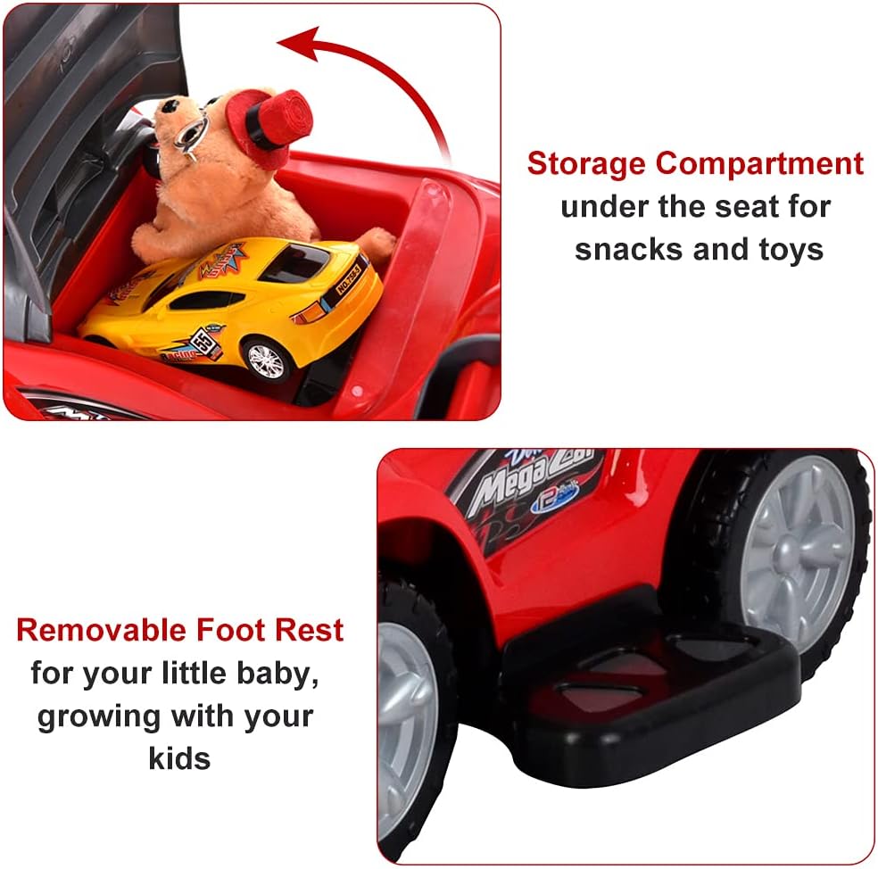 Ride on 3 in 1 Push Car for Toddlers with Guardrail, Parental Handle, Music & Horn - Red