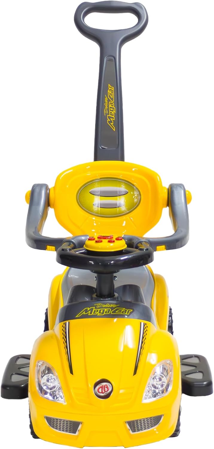 Ride on 3 in 1 Push Car for Toddlers with Guardrail, Parental Handle, Music & Horn - Yellow