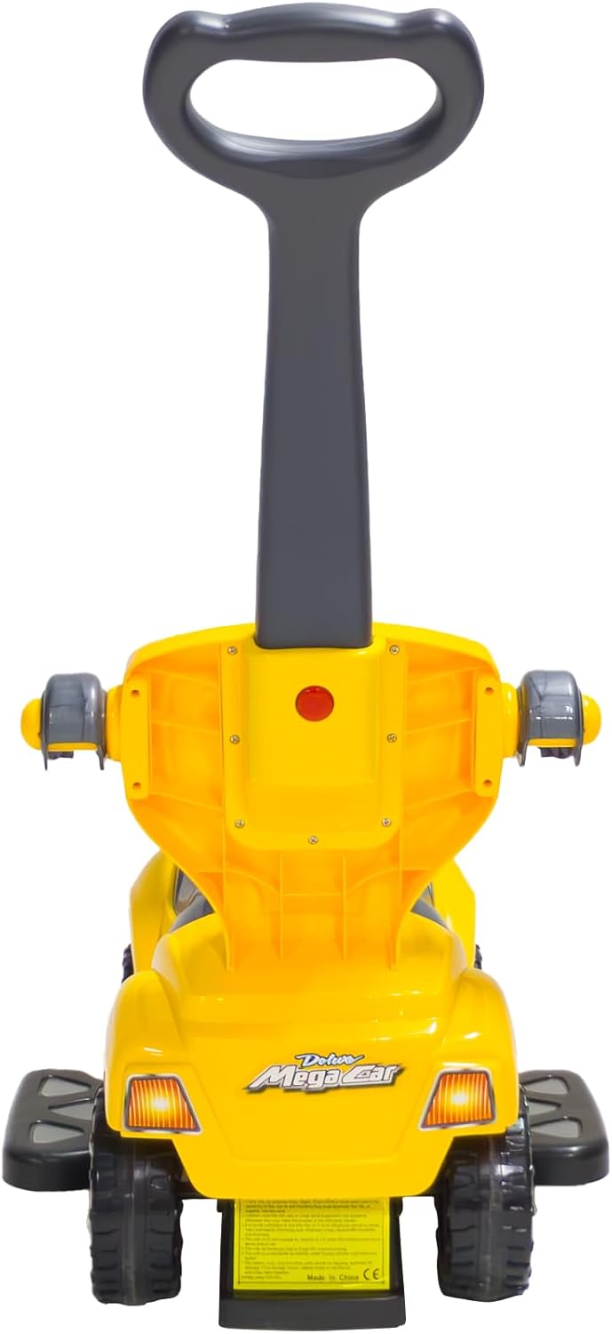 Ride on 3 in 1 Push Car for Toddlers with Guardrail, Parental Handle, Music & Horn - Yellow