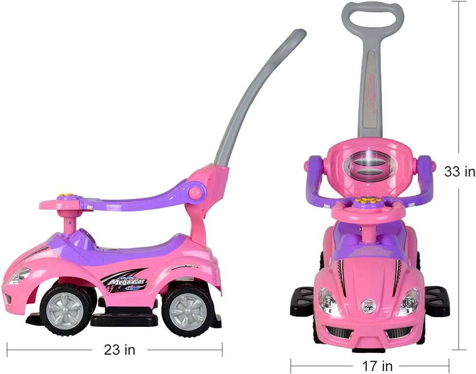Ride on 3 in 1 Push Car for Toddlers with Guardrail, Parental Handle, Music & Horn - Pink