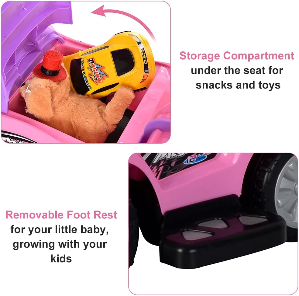 Ride on 3 in 1 Push Car for Toddlers with Guardrail, Parental Handle, Music & Horn - Pink