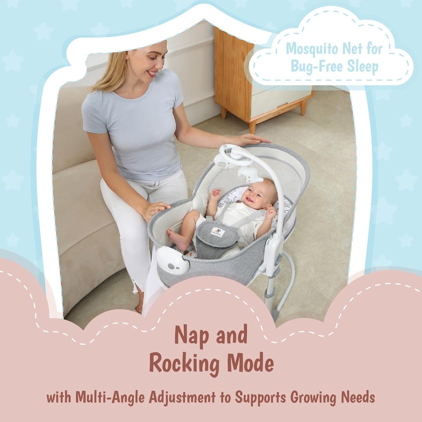 Mastela 6 In 1 Deluxe Multi-Functional Bassinet (Grey)