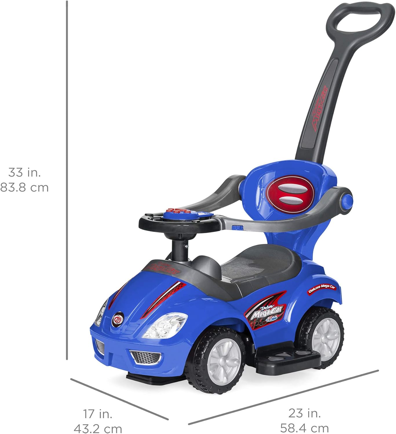 Ride on 3 in 1 Push Car for Toddlers with Guardrail, Parental Handle, Music & Horn - Blue