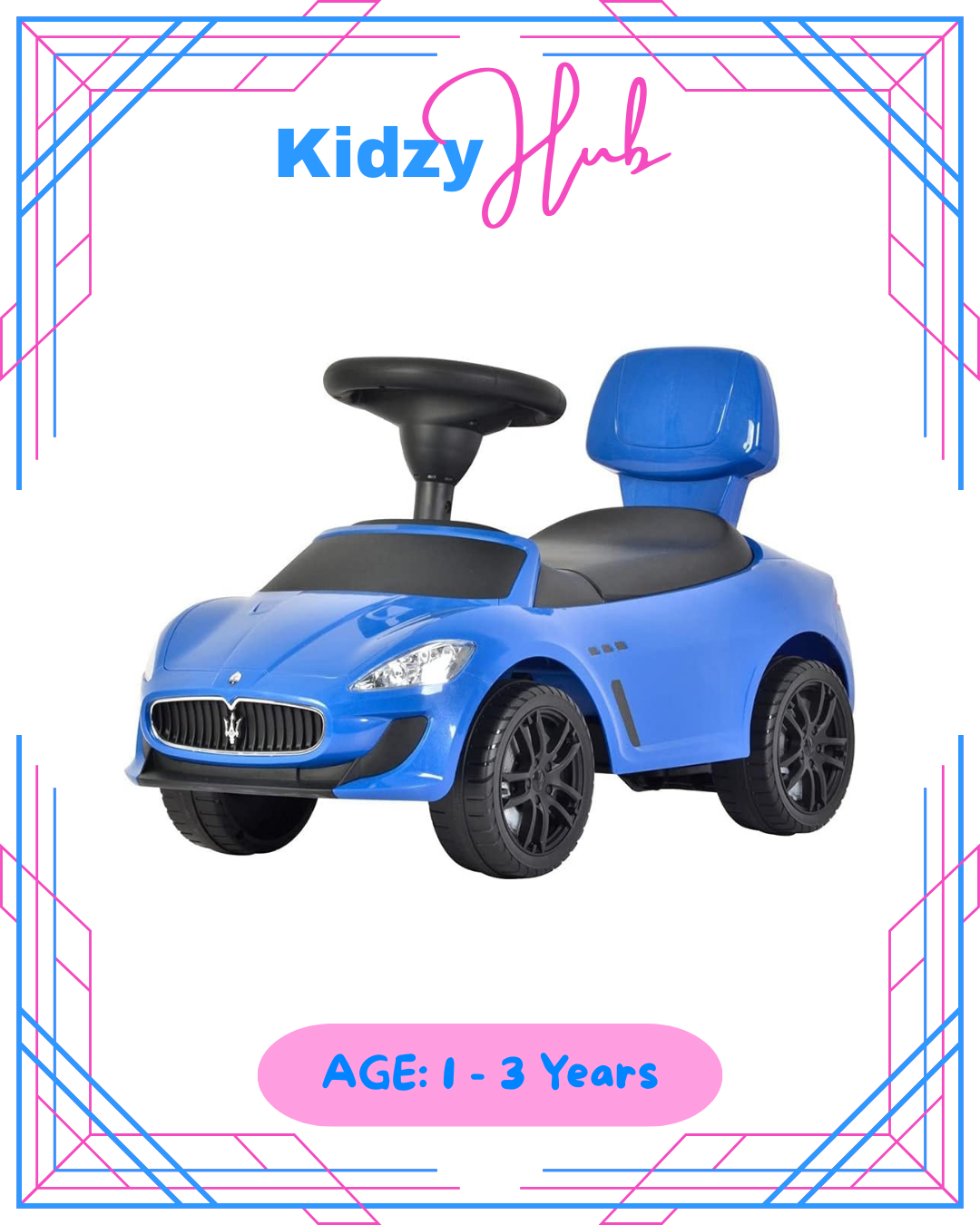 Maserati Ride on Push Car with Music and Under Seat Storage - Blue