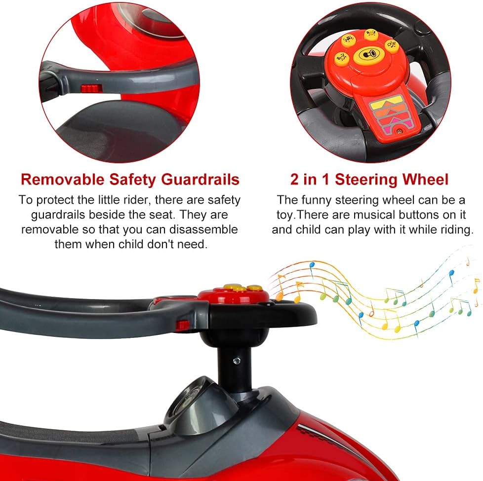 Ride on 3 in 1 Push Car for Toddlers with Guardrail, Parental Handle, Music & Horn - Red