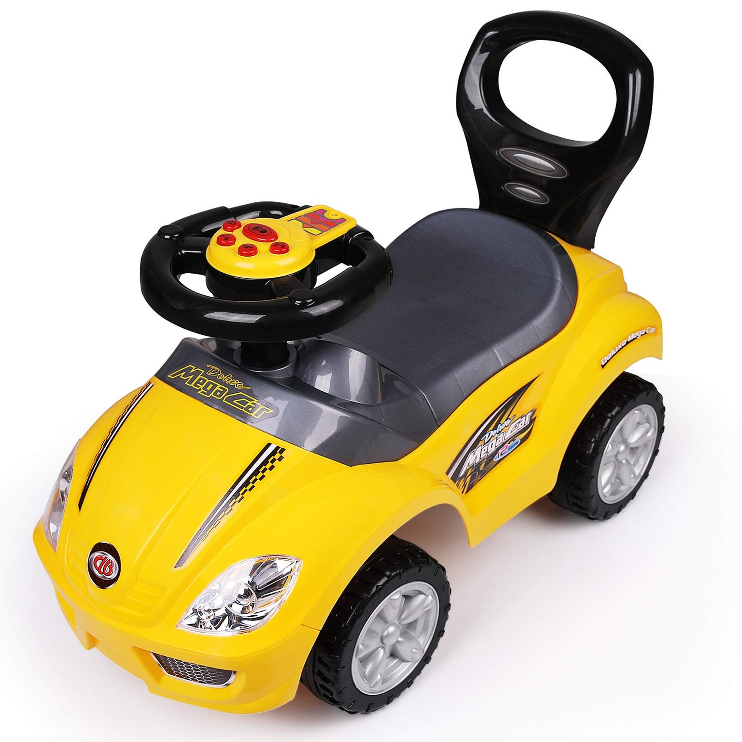 Ride on 3 in 1 Push Car for Toddlers with Guardrail, Parental Handle, Music & Horn - Yellow