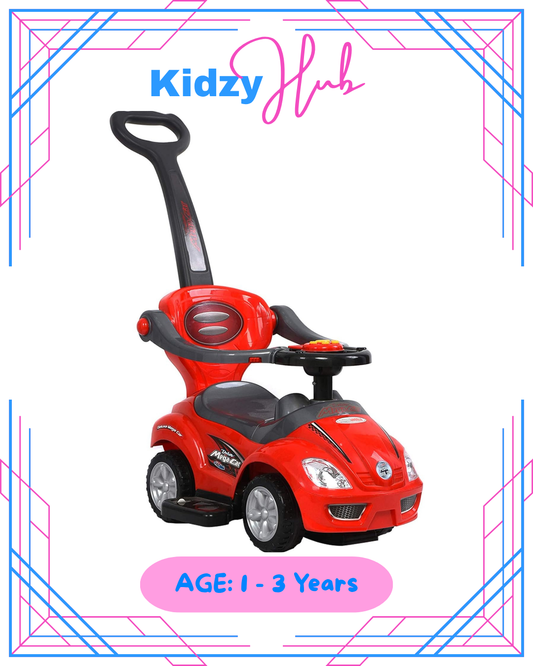 Ride on 3 in 1 Push Car for Toddlers with Guardrail, Parental Handle, Music & Horn - Red