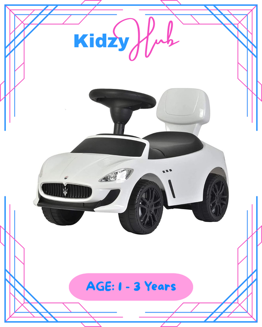 Maserati Ride on  Push Car with Music and Under Seat Storage - White