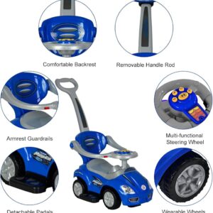 Baby Megacar Ride on Push Car  3 in 1 -Stroller, Walker &  Riding Car with Guardrail, Handle, Horn & Music - Blue - Image 3