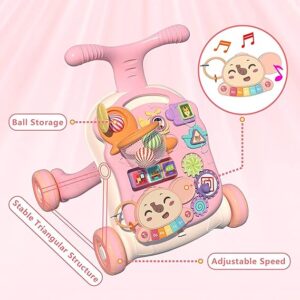2 in 1 Baby Activity Walker for Kids | Convertable Push Walker for Baby with Handle, Balls & Roller, Piano, Shapes, Gears & Rattles | Activity Kids Walker 6 to 24 Months (Pink) - Image 6