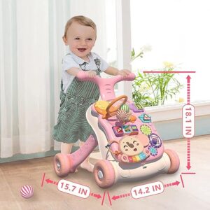 2 in 1 Baby Activity Walker for Kids | Convertable Push Walker for Baby with Handle, Balls & Roller, Piano, Shapes, Gears & Rattles | Activity Kids Walker 6 to 24 Months (Pink) - Image 7
