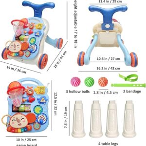 2 in 1 Baby Activity Walker for Kids | Convertable Push Walker for Baby with Handle, Balls & Roller, Piano, Shapes, Gears & Rattles | Activity Kids Walker 6 to 24 Months (Blue) - Image 4