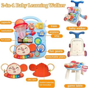 2 in 1 Baby Activity Walker for Kids | Convertable Push Walker for Baby with Handle, Balls & Roller, Piano, Shapes, Gears & Rattles | Activity Kids Walker 6 to 24 Months (Blue) - Image 6